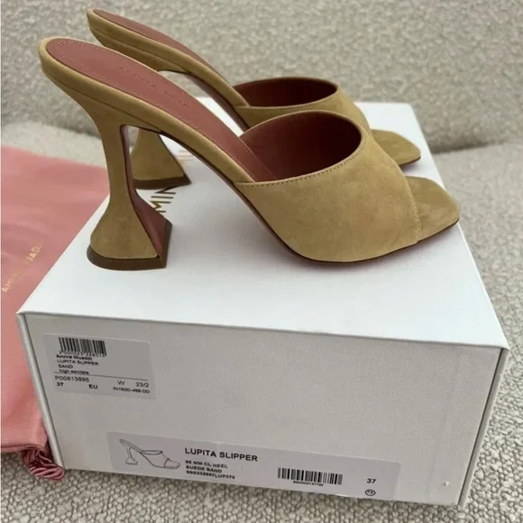 Amina Muaddi LUPITA SUEDE SLIPPER 95 MM CL HEEL SAND size 37 - Picture 6 of 7